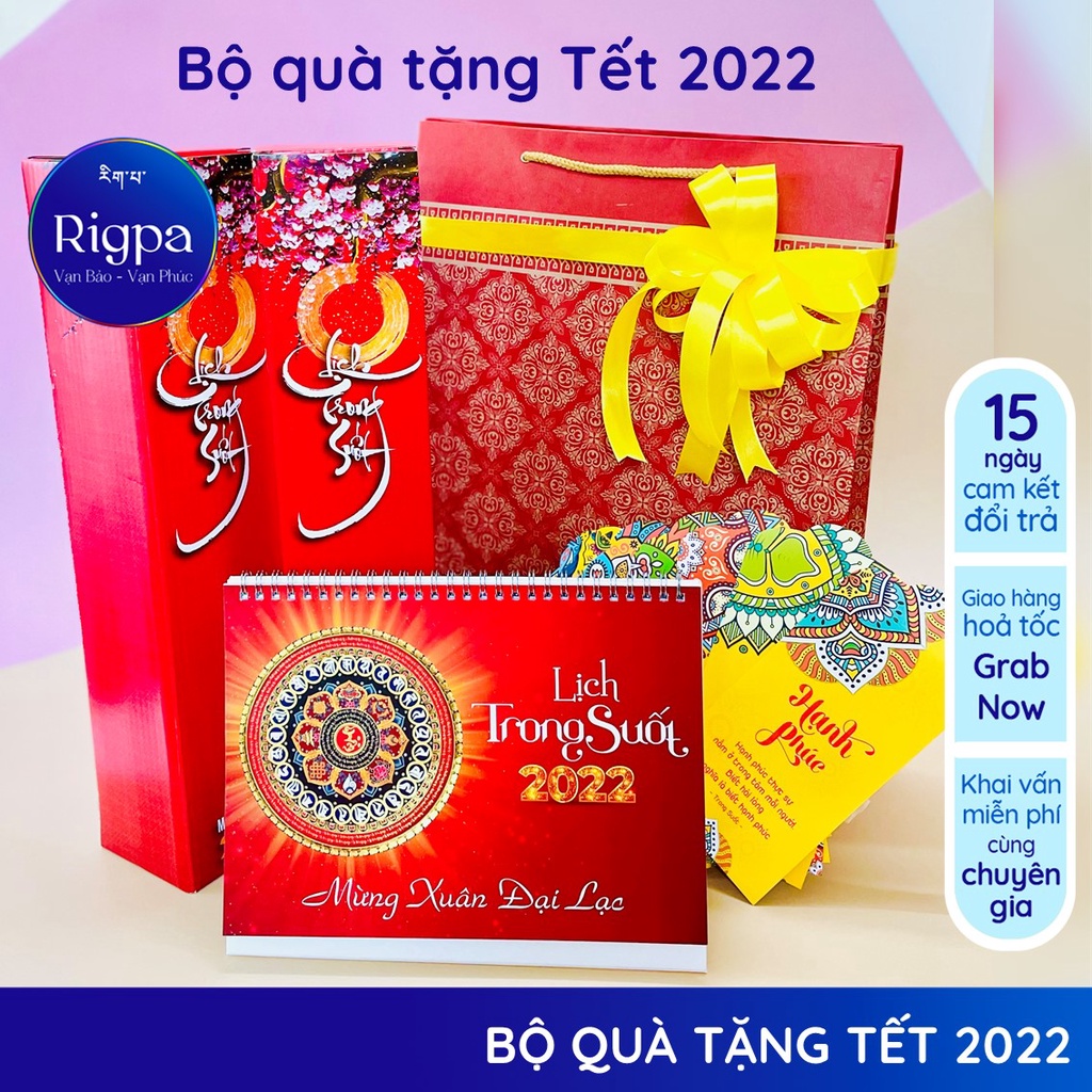 Combo quà tặng Tết - Giáng sinh với lịch thư pháp treo tường, lịch để bàn, sổ tay, lì xì Trong Suốt Rigpa