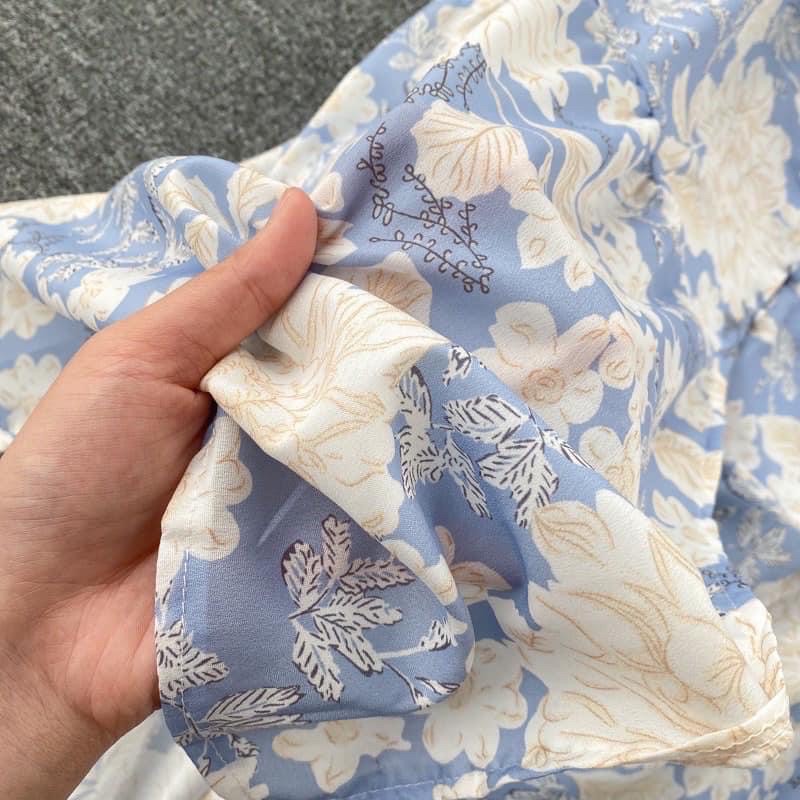 [Mã FAGREEN1505 giảm tới 30K đơn 99K] [Hi Bông] Đầm maxi hoa xanh trắng cổ chữ V tay phồng | BigBuy360 - bigbuy360.vn