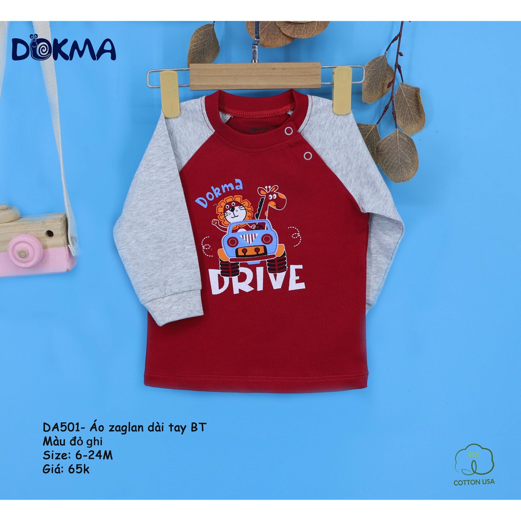 Áo phông cotton dài tay bé trai in hình ngộ nghĩnh Dokma DA501