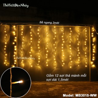 Đèn Mành Rèm 3 m*1.5m Dây điện màu Trắng - Không chớp nháy  - Thế Giới Đèn Nháy