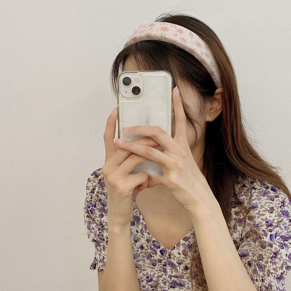 Băng Đô Cài Tóc Bản Rộng Xếp Ly In Hoa Màu Hồng Thời Trang Cho Nữ