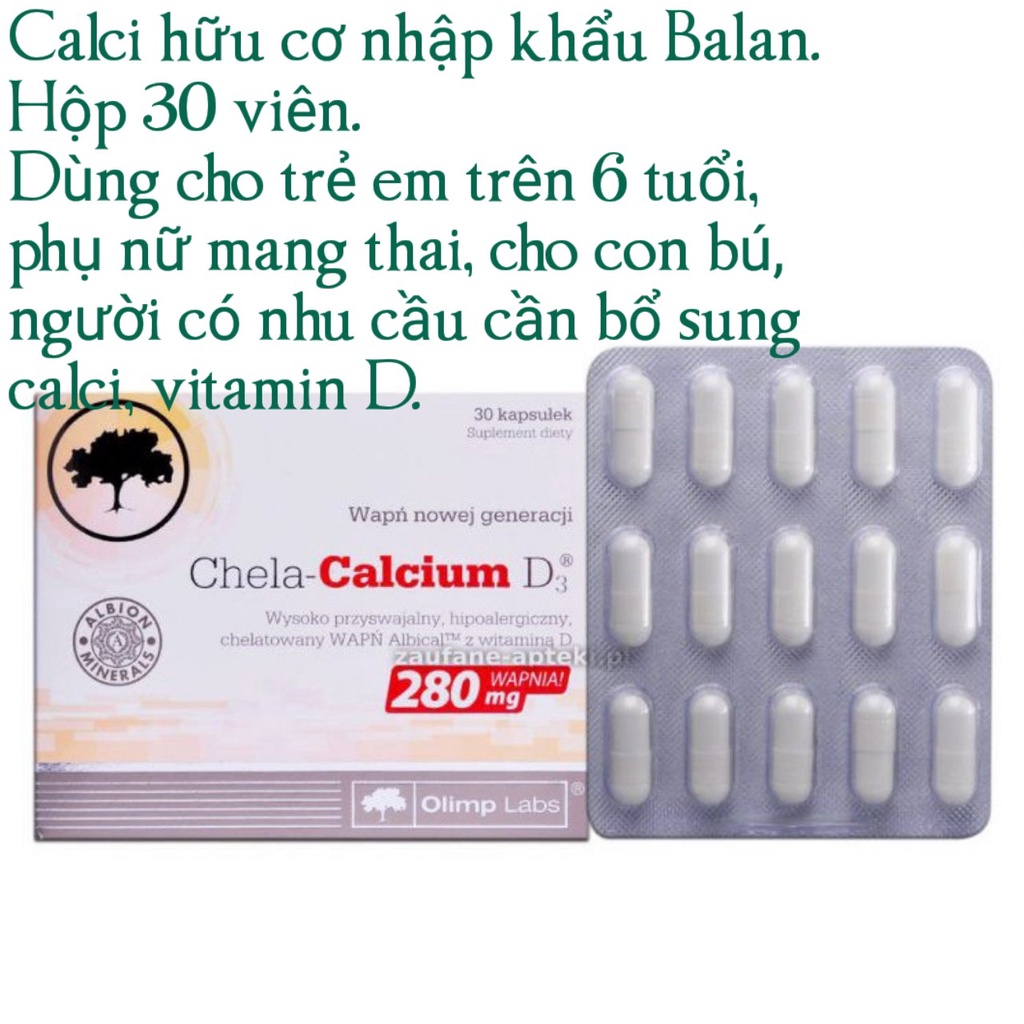 Calci hữu cơ Chela calcium. Bổ sung canxi và vitamin d dạng viên cho bà bầu, cho con bú, người có nhu cầu (Sabina)