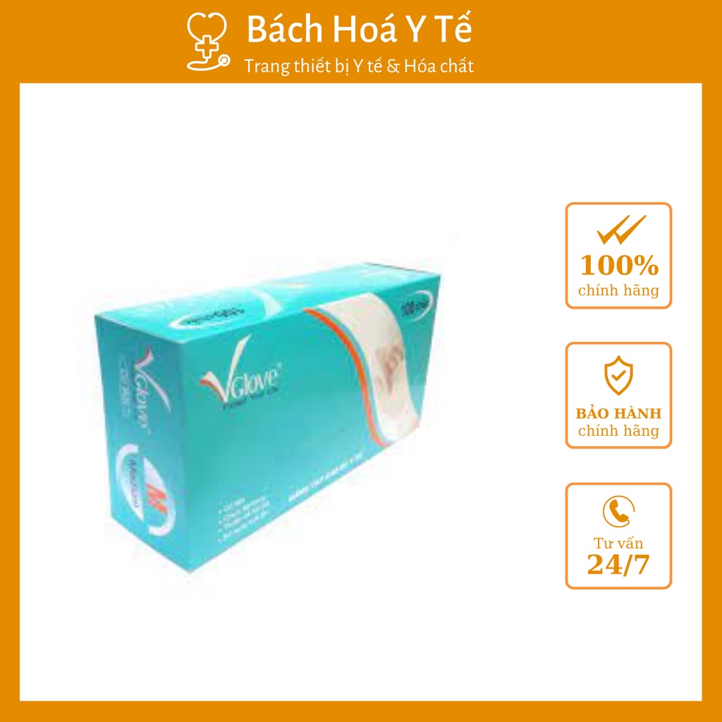 Găng tay y tế VGlove không bột, Hộp 50 đôi, Size S, M