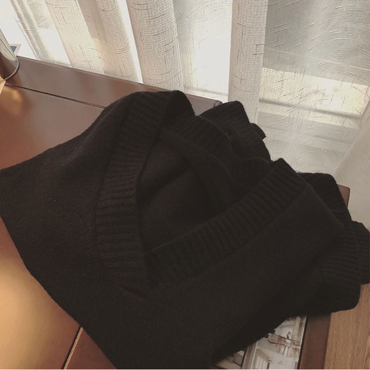 Gile Len Trơn | Áo Gile Len Nữ Trơn Basic Cổ V Form Rộng Hàn Quốc Dày Dặn Xẻ Tà Ulzzang, Hàng Quảng Châu