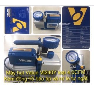 Máy hút chân không Value VI240Y-R32 loại 4.0CFM kèm đồng hồ báo áp và rơ le tự ngắt