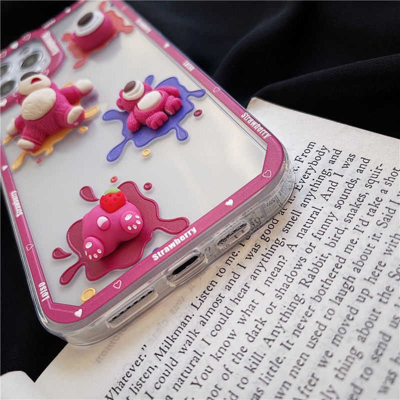 Ốp Điện Thoại Họa Tiết Gấu Dâu Tây Hoạt Hình Cho Iphone 13/12 Pro max Apple11 XR/Xs 6/7/8plus