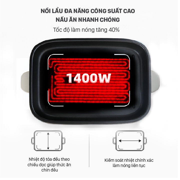 [Mã ELHADEV giảm 4% đơn 300K] Nồi Lẩu Điện Đa Năng GEVI 3L 1400W, Bảo Hành 12 Tháng