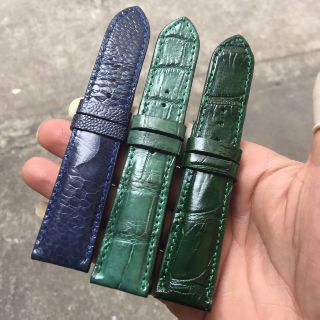 Dây đồng hồ da cá sấu , đà điểu màu xanh