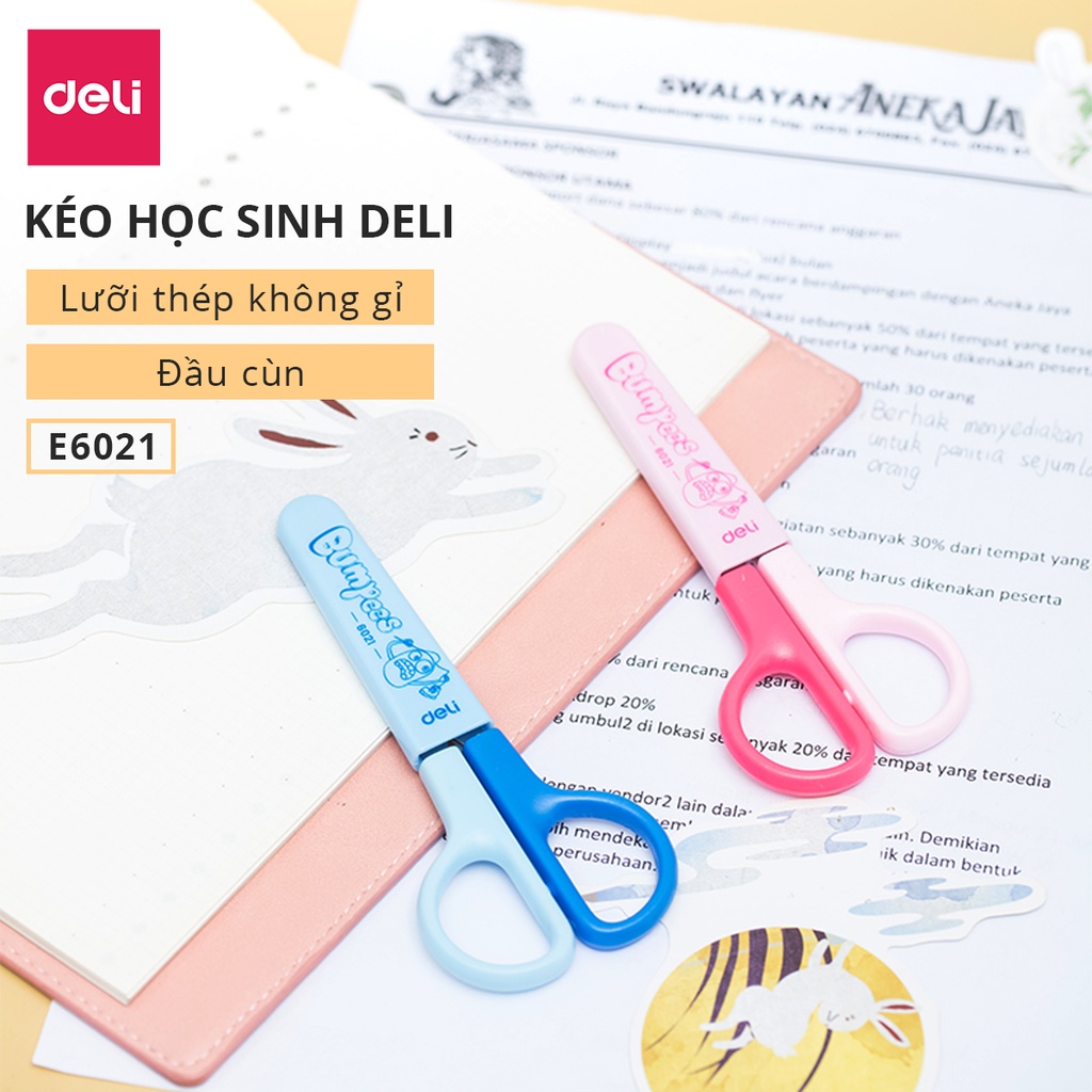 [LIFEMC02BPABAU -10% đơn 250K] Kéo học sinh 121mm Deli - Hồng/Xanh - 1 chiếc - E6021