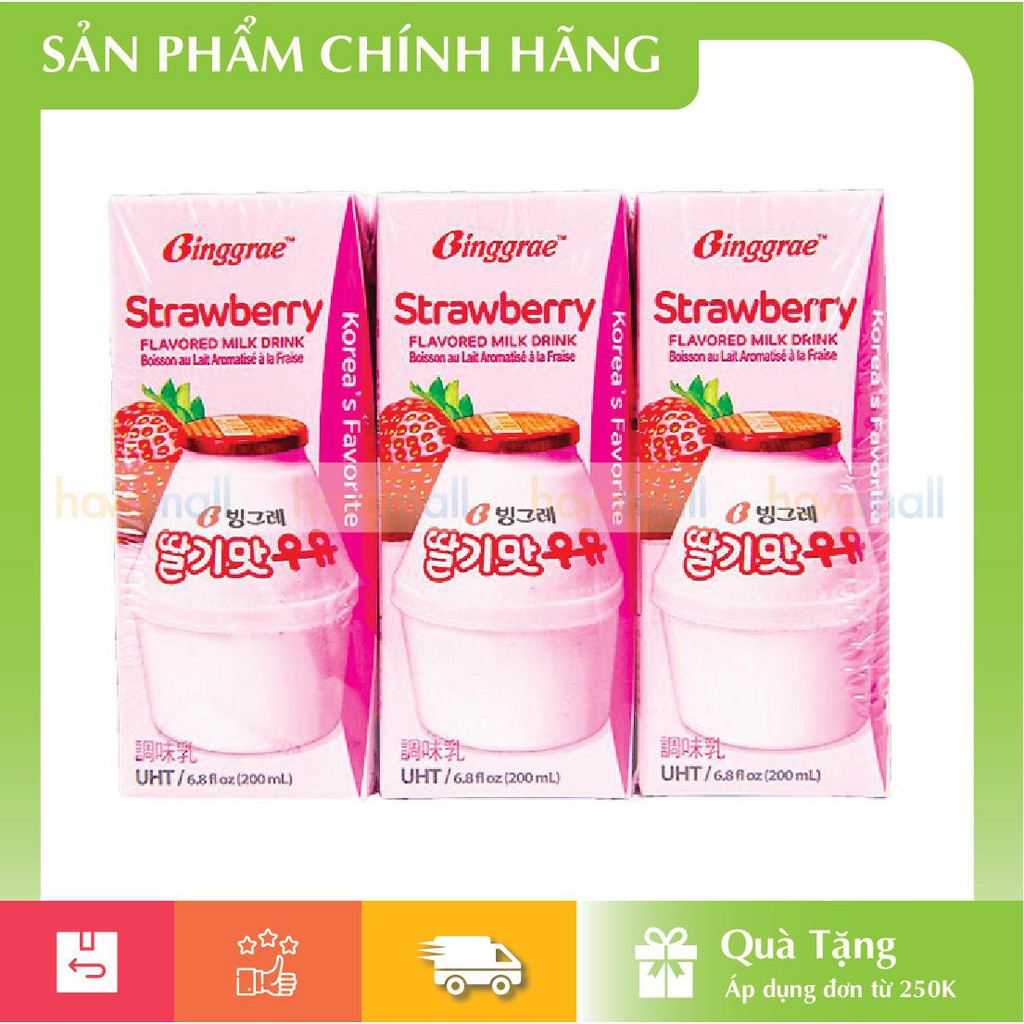 [Hàng Chính Hãng] Sữa Dâu Binggrae 6 hộp/lốc