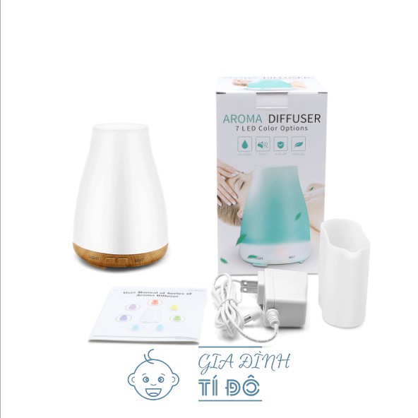 Máy Xông Tinh Dầu Sóng Siêu Âm Cao Cấp Hình Trụ Chóp Dung Tích 300ml Có Đèn Led 7 Màu