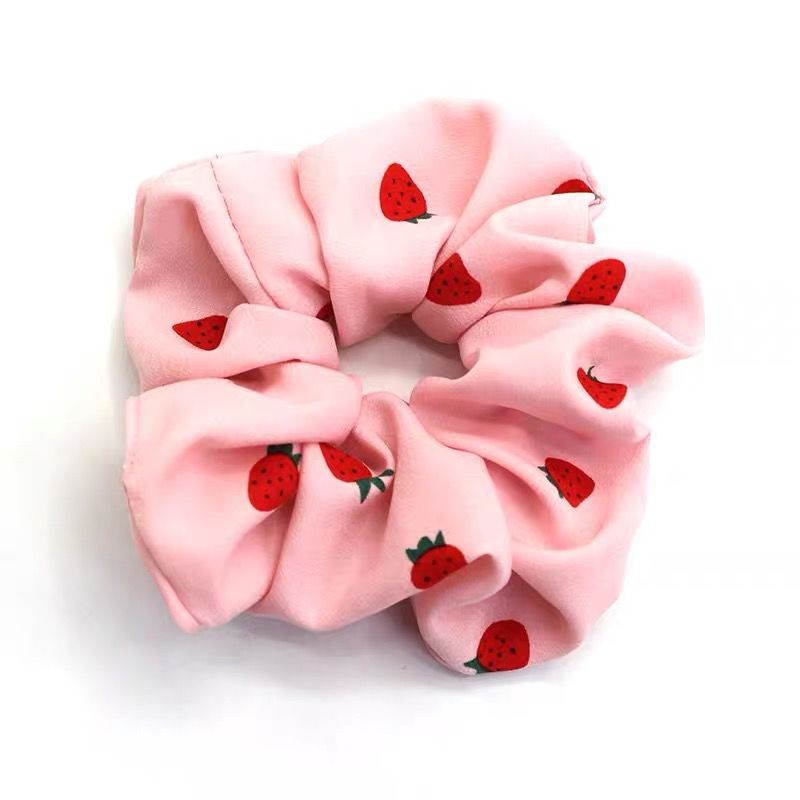 Dây Cột Tóc Vải Voan Họa Tiết Dâu Tây Dễ Thương Phong Cách Hàn Quốc