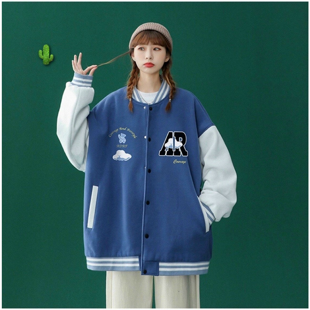 Áo bomber𝗙𝗥𝗘𝗘𝗦𝗛𝗜𝗣 Áo khoác bomber ĐEN AR  nam nữ freesize unisex kute hàn quốc dễ thương varsity cao cấp giá rẻ.