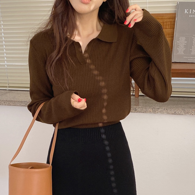NUZIRO  Áo sweater  dệt kim màu trơn thời trang Hàn Quốc