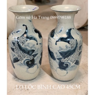 Đôi lọ lộc bình Vẽ cá chép trông trăng Gốm sứ Bát Tràng cao cấp cao 45cm