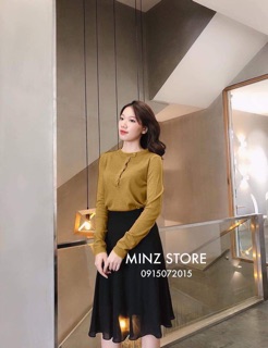 Áo cotton len cổ tàu cài khuy