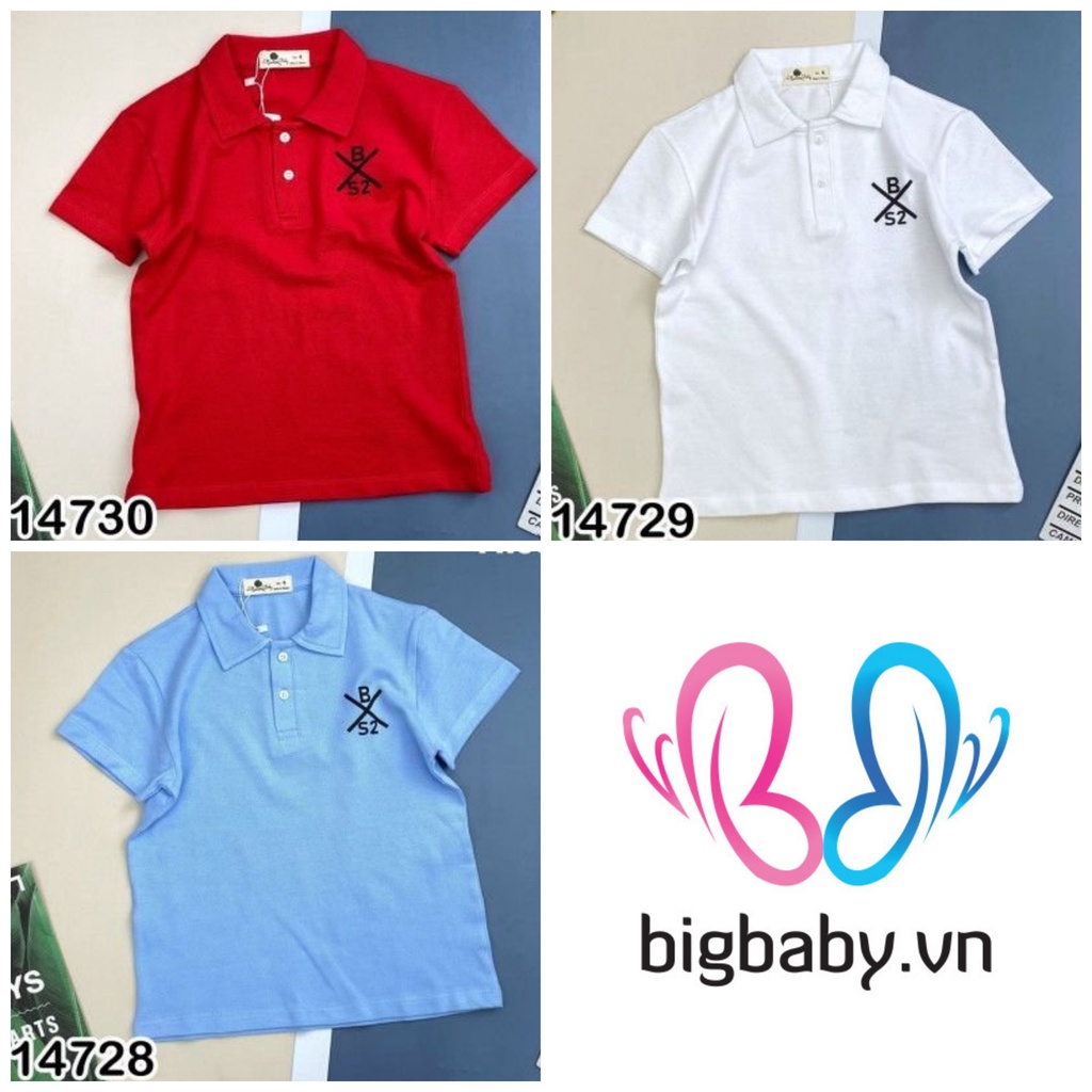 ÁO THUN POLO TRƠN SIZE ĐẠI CHO BÉ TRAI 19-50KG - BIGBABYSHOP