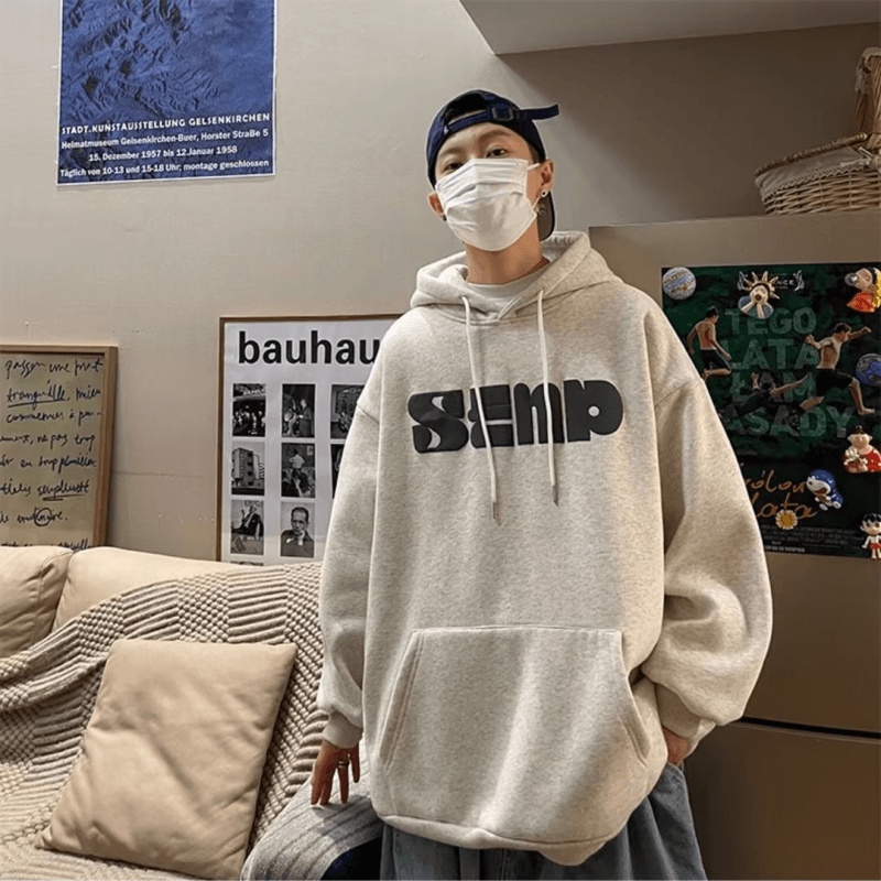Áo hoodie Dáng Rộng In Chữ Phong Cách Hàn Quốc Thời Trang Chất Lượng Cao Cho Nam size M-5XL