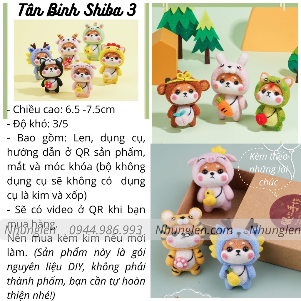 [NEW] Bộ len chọc Tân Binh Shiba 12 con giáp, có hướng dẫn, quà tặng handmade ý nghĩa - Needle feltinG
