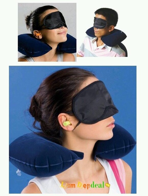 Bộ gối xe hơi- gối hơi, bịt mắt, bịt tai
