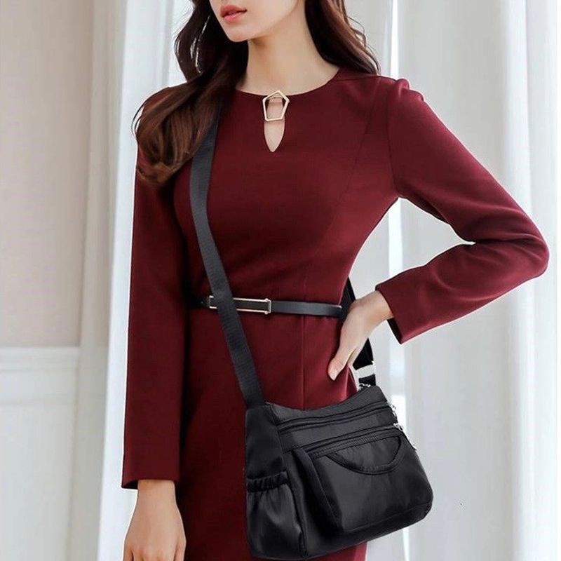 Túi Đeo Vai Nylon Màu Trơn Chống Thấm Nước Chất Lượng Cao Cho Nữ