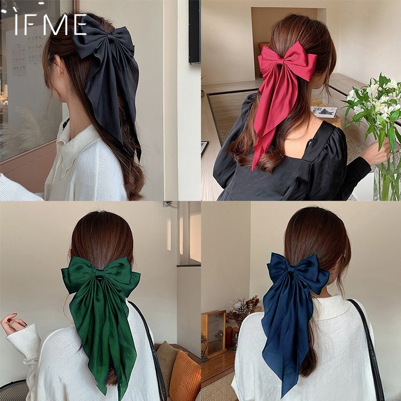 IF ME Kẹp Tóc Nơ Dài Cỡ Lớn Phong Cách Hàn Quốc Thanh Lịch