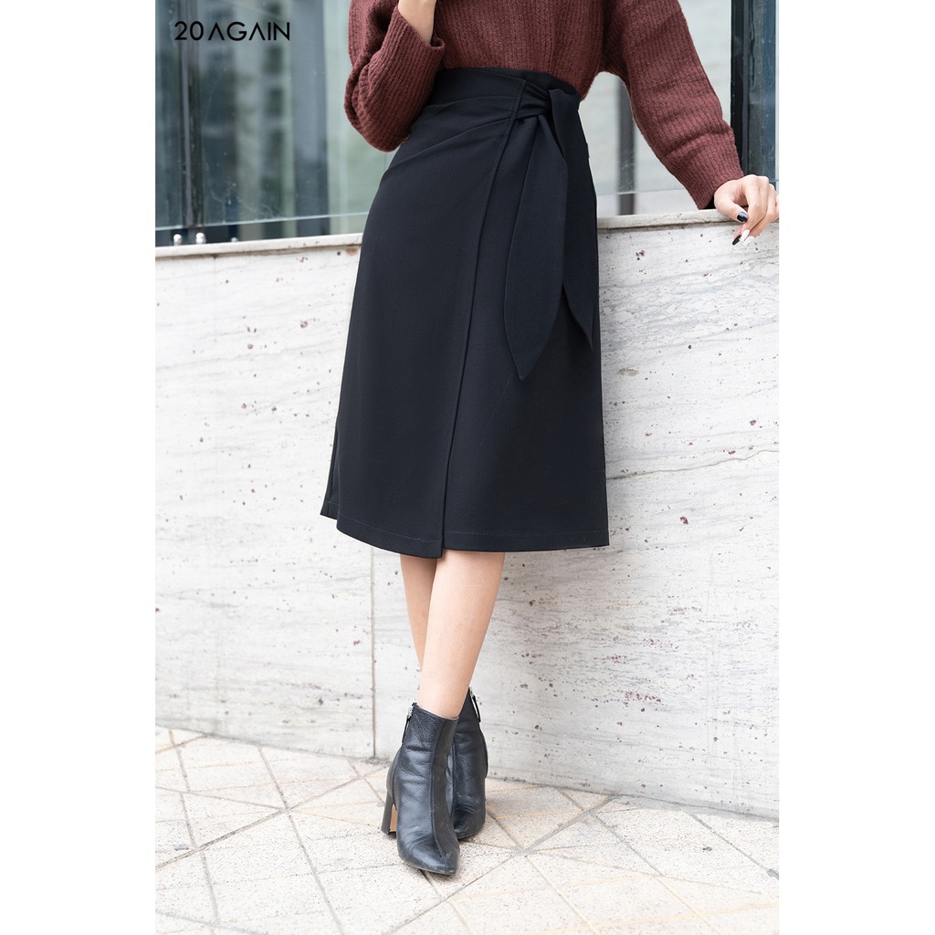 Chân váy dài vạt chồng thắt nơ 20 AGAIN, thiết kế phong cách công sở thanh lịch, nữ tính JDA0902 | BigBuy360 - bigbuy360.vn