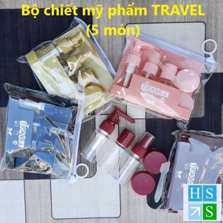BỘ CHIẾT MỸ PHẨM Travel (05 Món) san đựng nước hoa, kem dưỡng da sớt dầu gội mang theo đi du lịch công tác tiện dụng