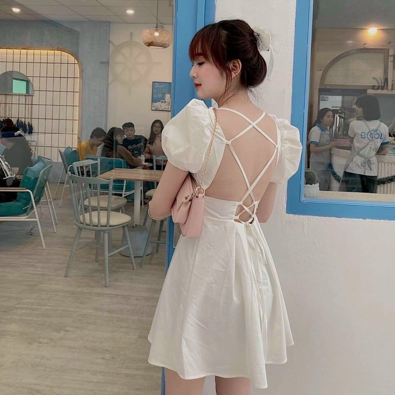 Đầm đắp chéo ngực hở lưng sexy 2 màu đen trắng