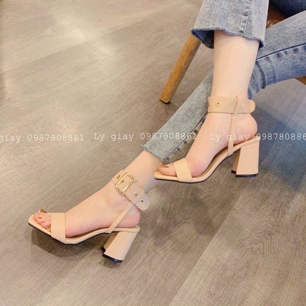 Sandal cao gót chiến binh đính khuy 6 cm, giày cao gót nữ Chị Đẹp Store mã A90