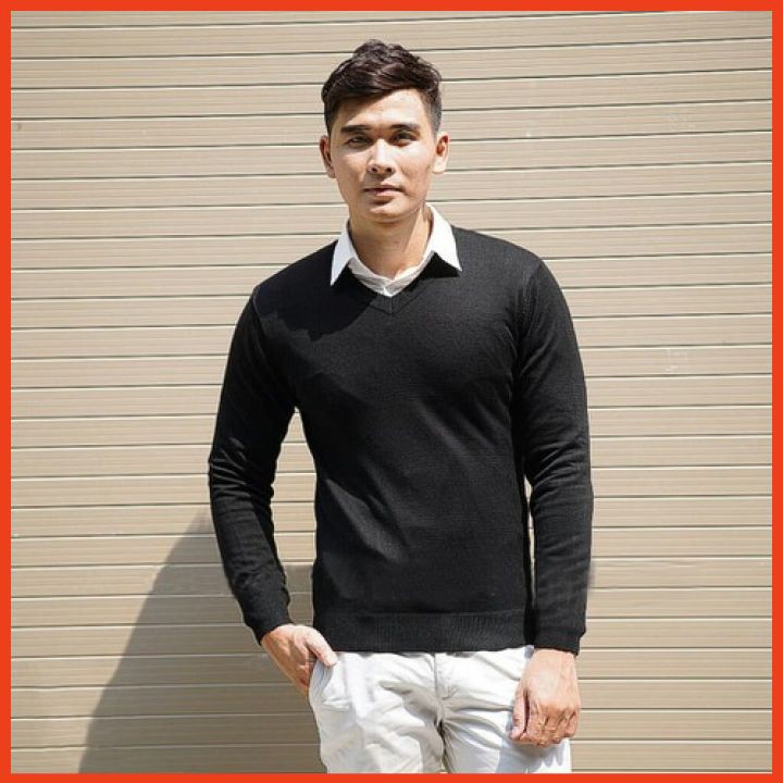 Áo Len Nam Cao Cấp Xuất Khẩu Cổ Tim Chất Len Dày Ấm Mềm Mịn Áo Len Công Sở Tay Dài Thời Trang