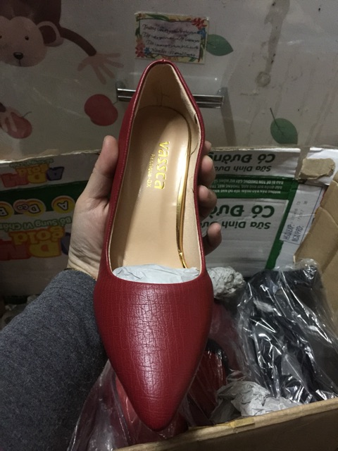 Giày nữ cao gót màu đỏ đô 7 phân da mờ