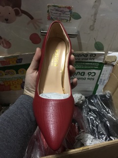 Giày nữ cao gót màu đỏ đô 7 phân da mờ