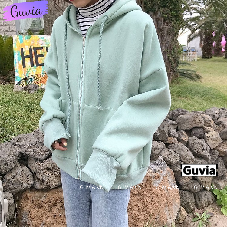 Áo khoác nỉ Trơn PE Dây Kéo hoodie form rộng Ulzzang Unisex áo nỉ nam nữ AN2 Guvia