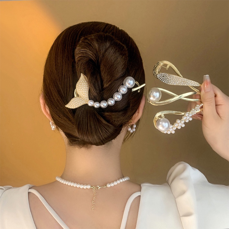 Kẹp Tóc Hình Nơ / Cá / Hoa Đính Ngọc Trai Xinh Xắn Cho Nữ