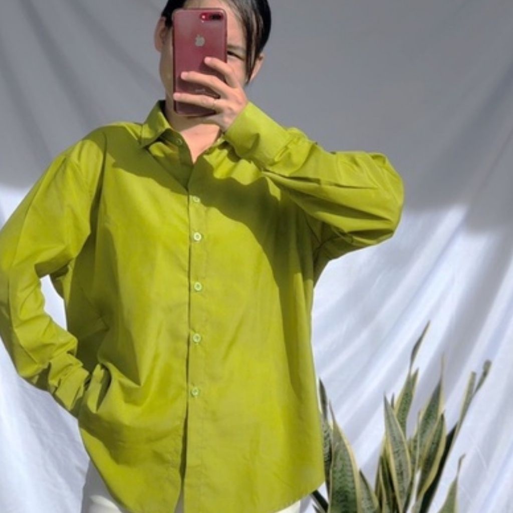 Áo sơ mi nữ form rộng dài tay chất thô mềm nhiều màu trơn trendy như xanh lá, xanh cốm, hồng, cam