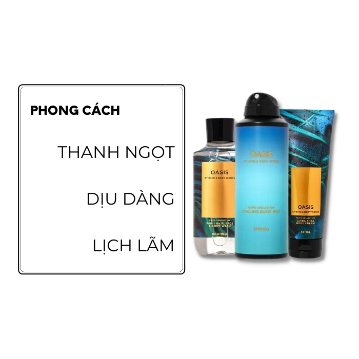 Bộ sản phẩm Sữa tắm gội Xịt thơm toàn thân hương nước hoa cho nam Bath and Body Works – OASIS