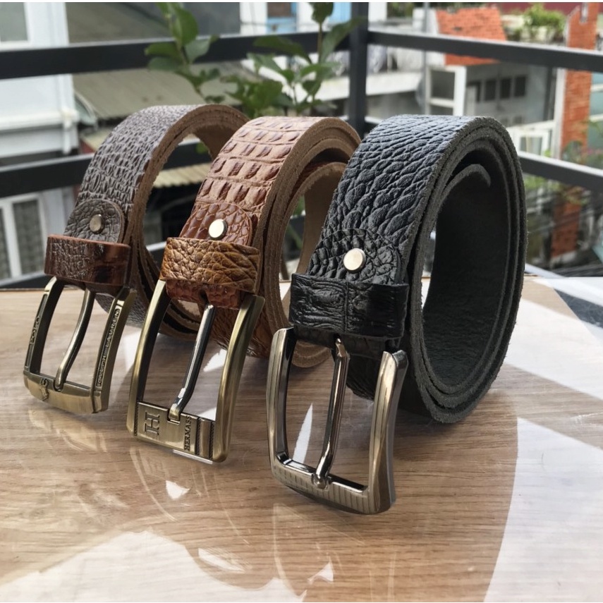 Thắt lưng da nam - dây nịt nam da bò thật 100% - khóa xỏ lỗ dùng cho quần bò