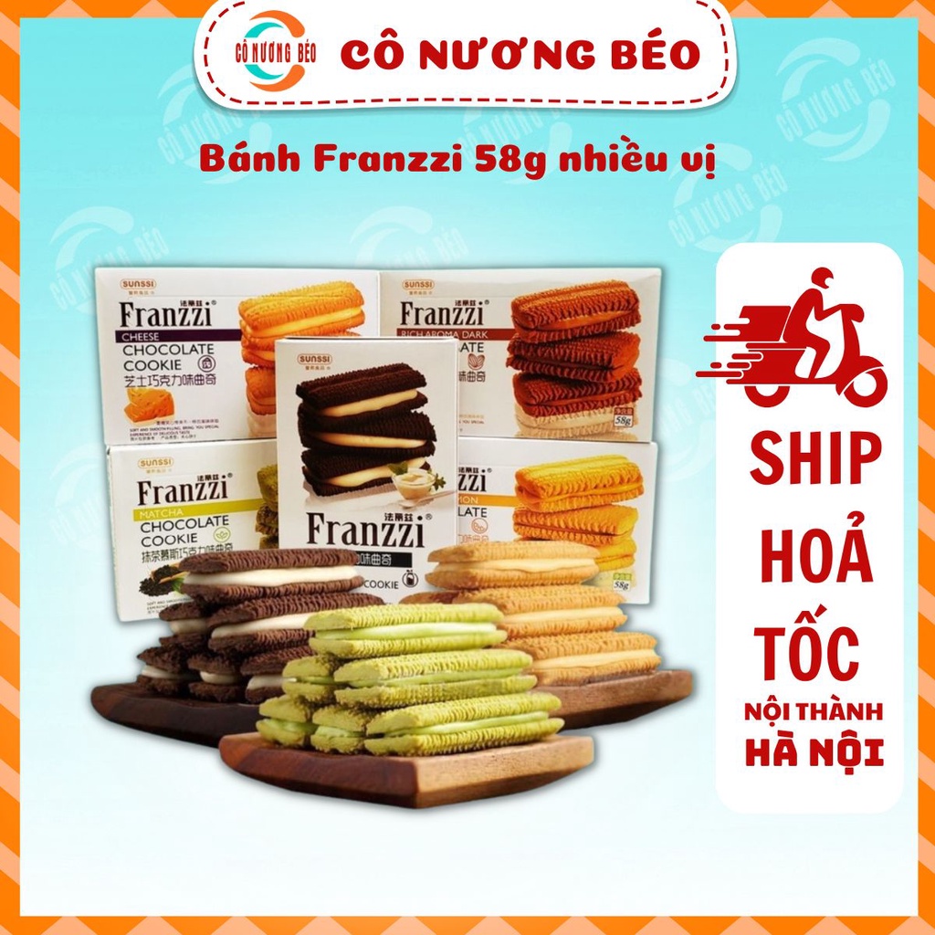 Bánh quy Franzzi cookie chocolate kẹp kem hộp 58g 5 chiếc ăn vặt Cô Nương