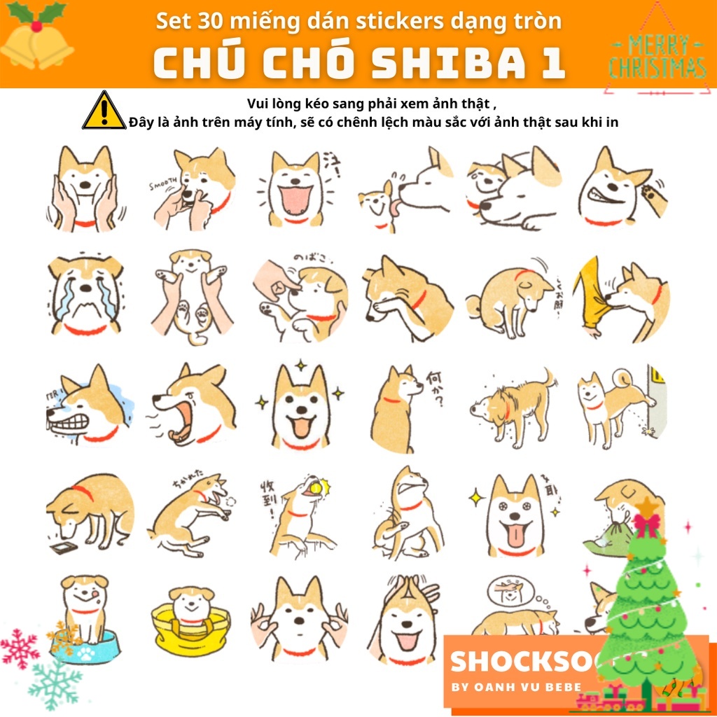 🔥30 hình dán sticker dạng tròn – hình CHÚ CHÓ SHIBA 🔥