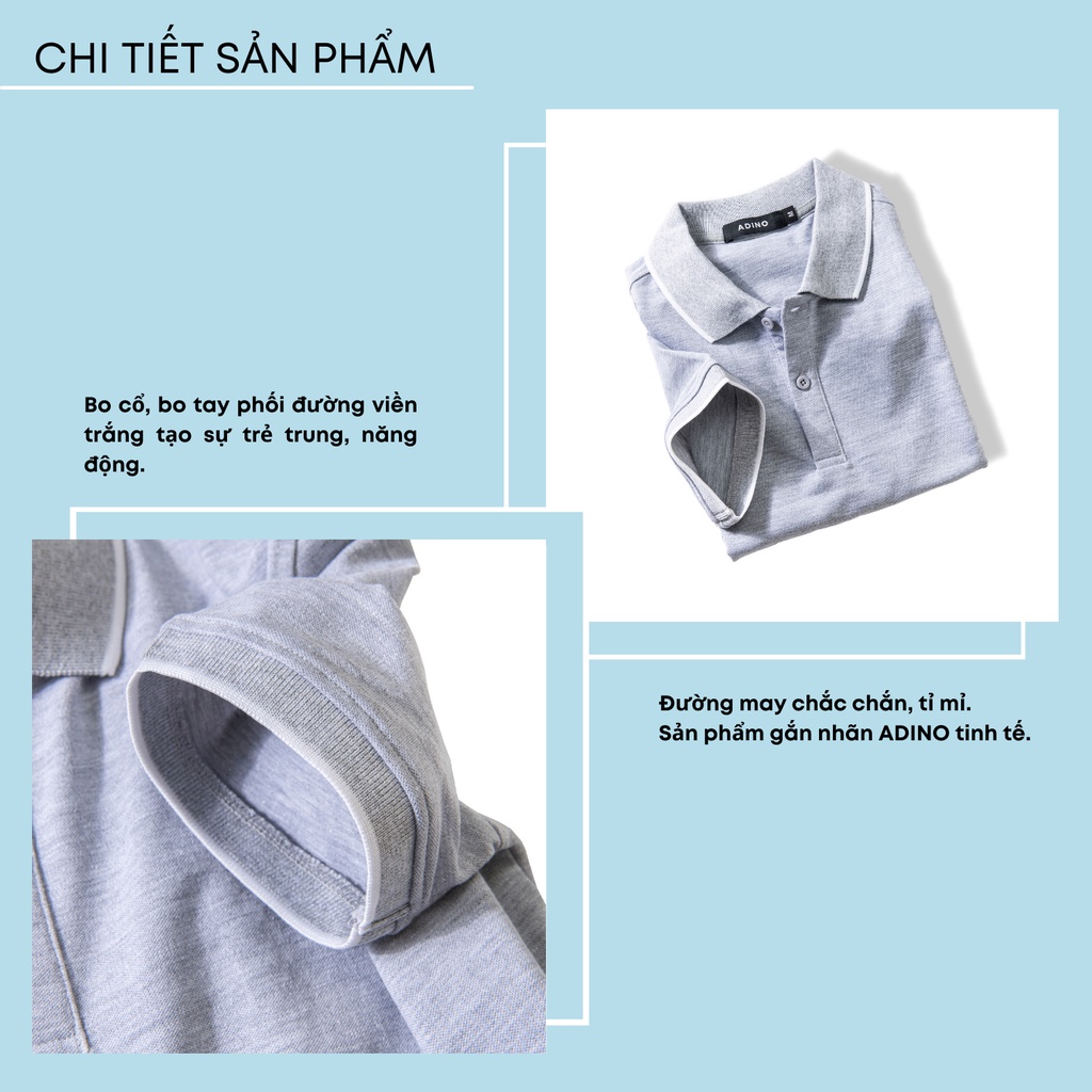 Áo polo nam ADINO màu ghi phối viền vải cotton co giãn dáng công sở slimfit trẻ trung AP72