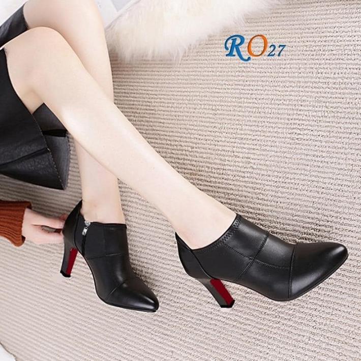 Giày boot nữ cổ thấp đế cao 7cm màu đen hàng hiệu rosata ro27 JHG