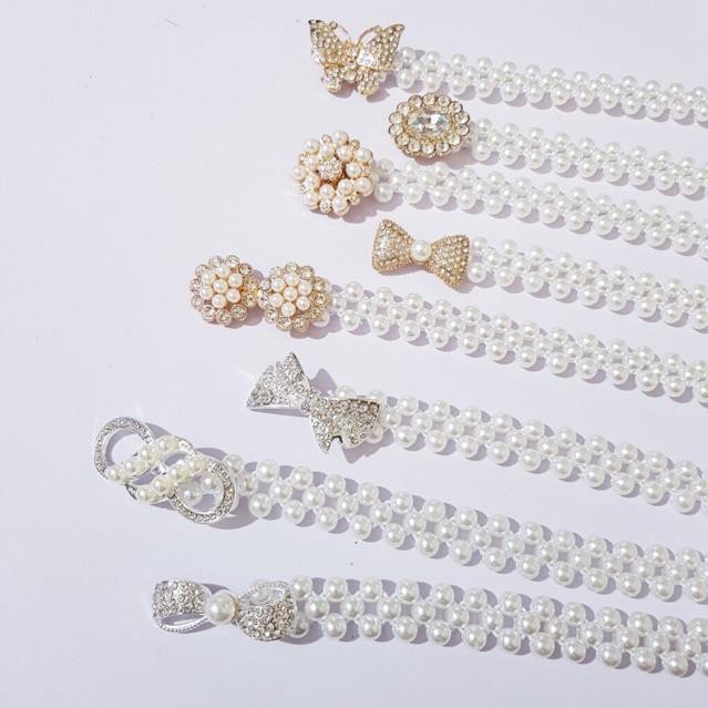 DÂY ĐAI VÁY ĐÍNH NGỌC TRAI NHỰA  / THẮT LƯNG CHO NỮ MẶT ĐÁ