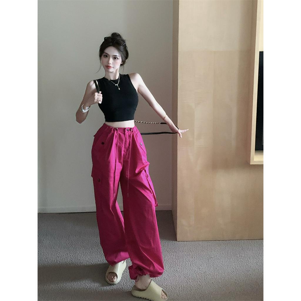 QADCOL Set Áo Thun Không Tay + Quần ống rộng Lưng Cao Thời Trang Mùa Hè Cho Nữ