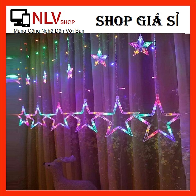 Đèn Led rèm mành trang trí ngôi sao nhấp nháy 12 sợi 126 led 6 sao lớn, 6 sao nhỏ có chỗ cắm nối tiếp,nhiếu chế độ nháyy