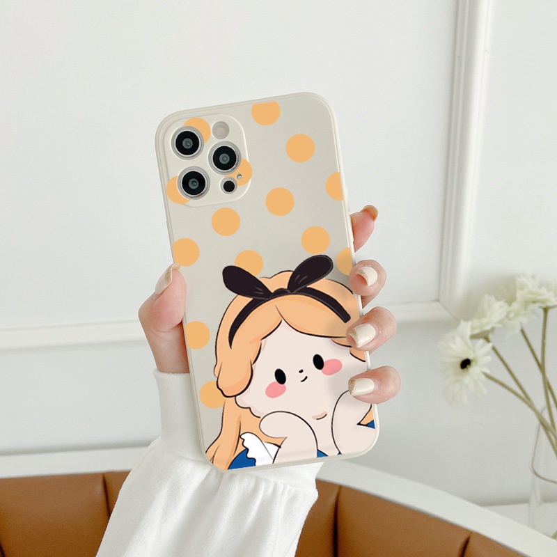 Ốp lưng iphone cạnh vuông Bé gái chấm bi iphone 11 7plus 8plus x xsmax 11pro max 12pro 12promax 13promax e100