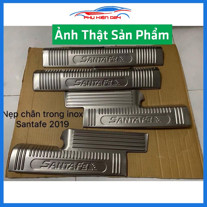 Bộ ốp bậc cửa trong ngoài nẹp bước chân Santafe 2019-2020-2021-2022-2023 Inox chống trầy trang trí xe