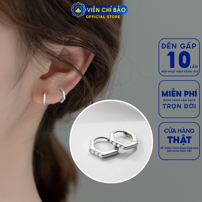 Bông tai bạc nữ hình lục giác đính đá bạc 925 thời trang phụ kiện trang sức nữ thương hiệu Viễn Chí Bảo B400123