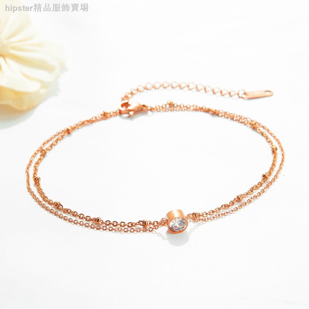 Lắc Chân Thép Titan Mạ Vàng Hồng Đính Đá Kim Cương Giả | BigBuy360 - bigbuy360.vn