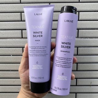 ✅[Lakme_chính hãng] Combo Dầu gội và Kem hấp dành cho tóc màu sáng hoặc bạc White Silver Lakme Teknia